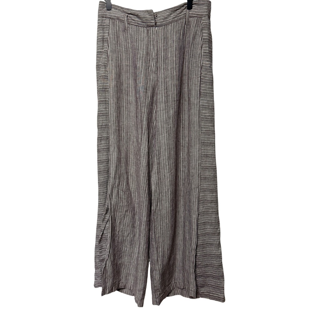 Anthropologie Ett:Twa Striped‎ Linen Wide Leg Pants High Waist Side Sit Size 6